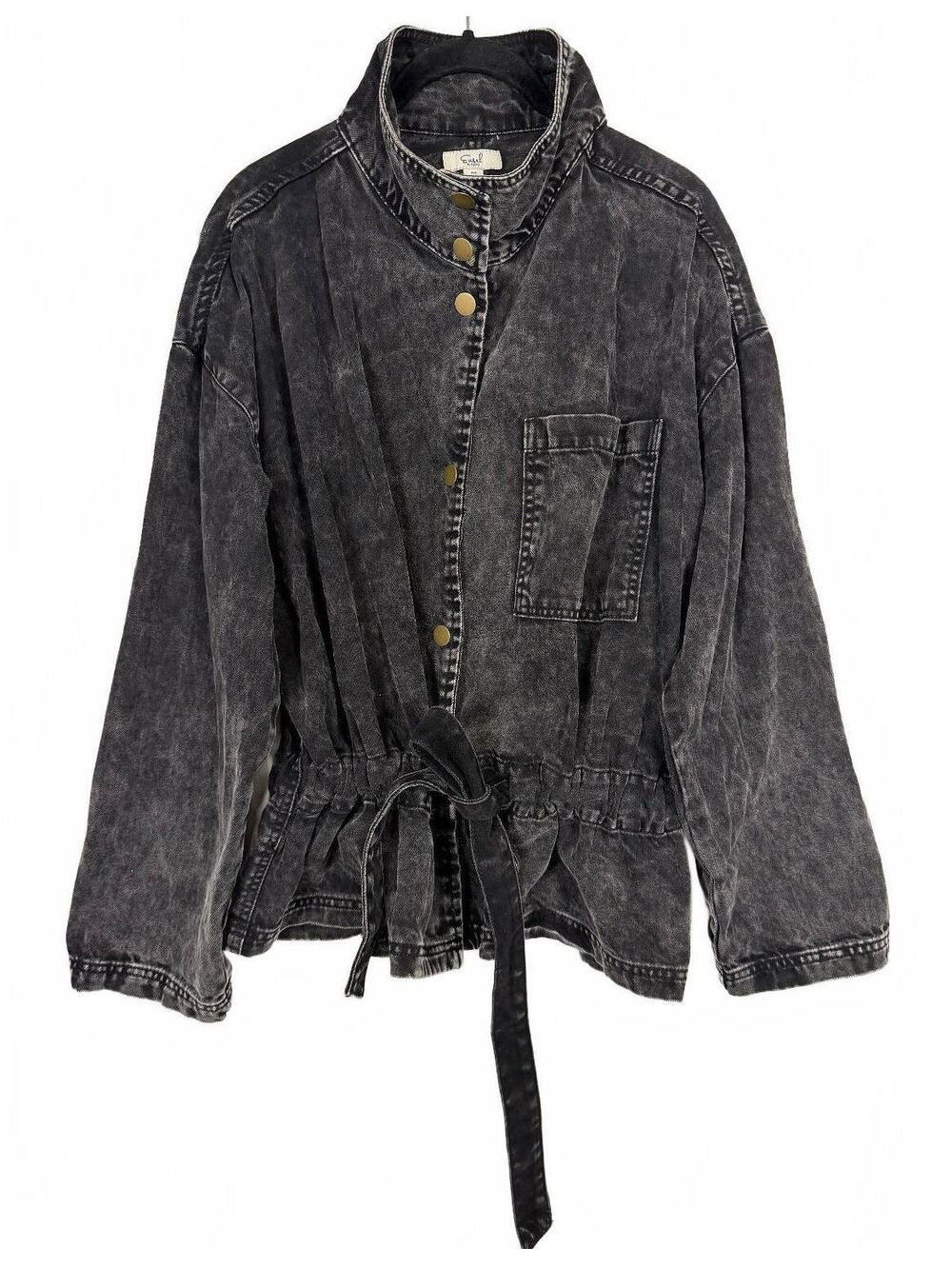 Easel Mineral Washed Black Denim Jacket Drawstring Tie Waist Size Medium